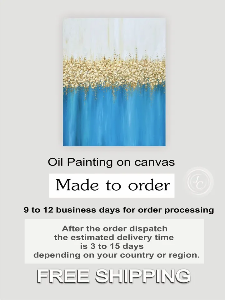 Turquoise Abstract Wall Art Gold leaf Painting on Canvas | Gold and Blue Abstract oil painting Modern wall decor
