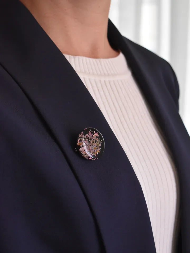 Real Flower Brooch. Brooch with lilac in resin. Summer Brooch.