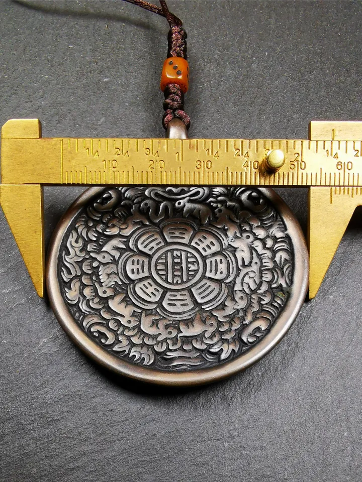 Gandhanra Antique SIPAHO(srid pa ho) Amulet, Tibetan Buddhist Astrology Calendar Badge,12 zodiac Melong Mirror, Jiugong Bagua,30 Years Old