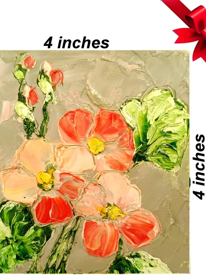 Nasturtium Art Flower Original Painting Impasto Oil Painting 4x4 painting Lemons Small Painting by ArtProkopaloSv