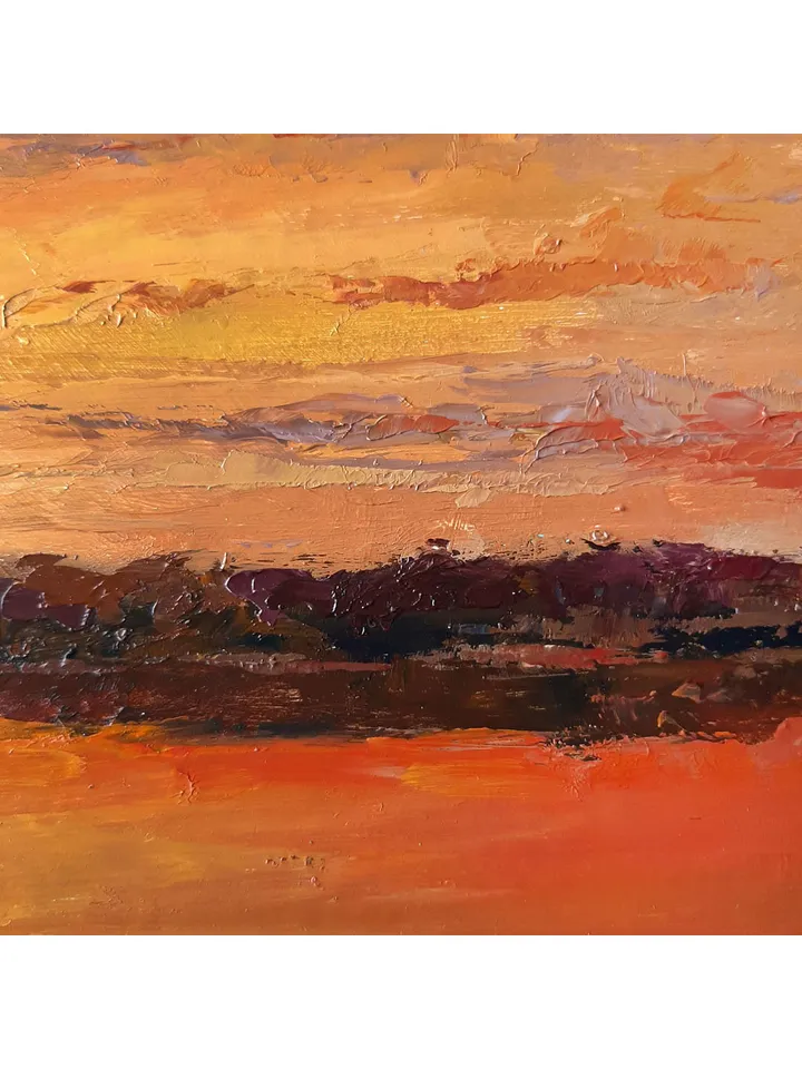 Boat in the Reeds Lake Painting 8,5x12" ORIGINAL PAINTING Sunset Landscape Impressionist Signed by artist Marina Chuchko