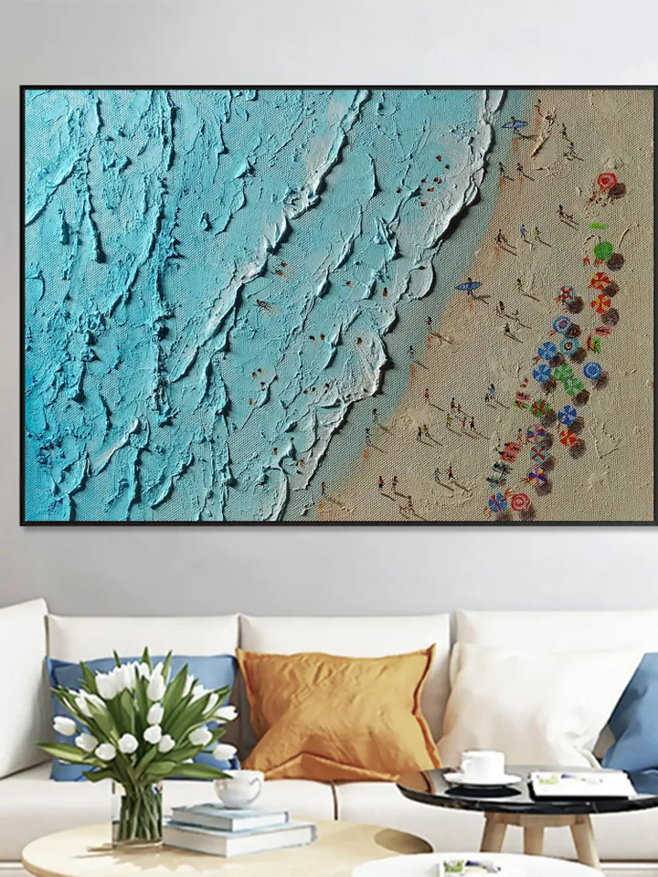 Original Beach Painting, Aerial Beach Art, Ocean Art, Textured Seascape, Coastal Wall Art, Summer Vibes Decor, Beach House Decor,Impasto Art