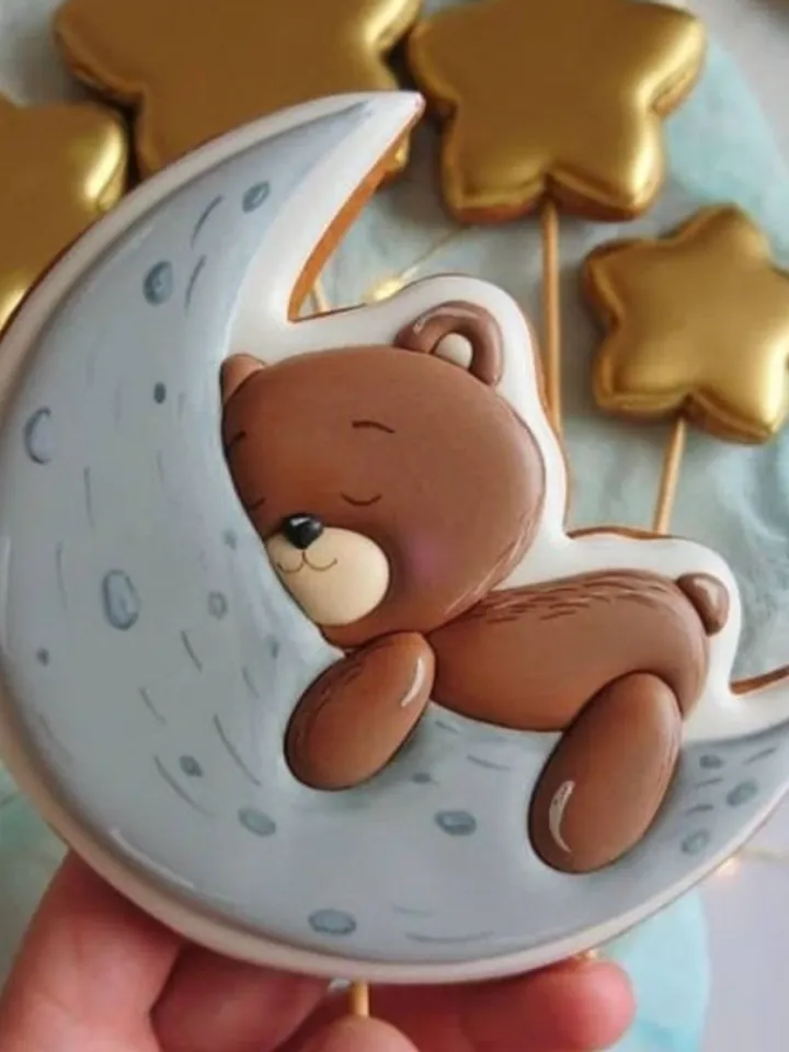 A bear on the moon cookie cutter Custom stamp for cake topper gingerbread decor cutters sugar cookies polimer clay