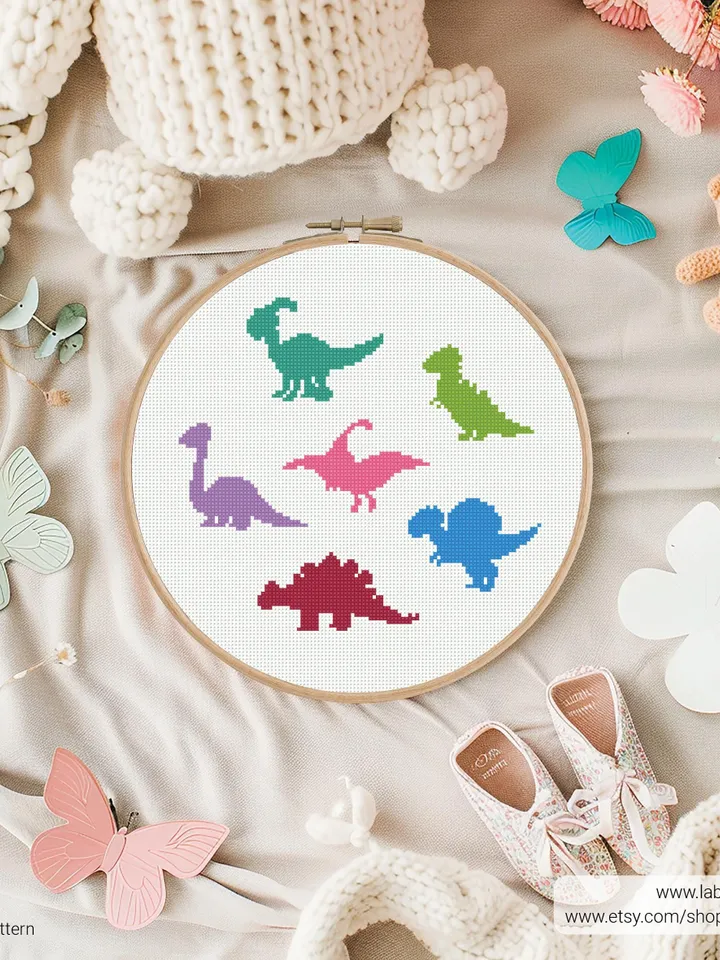 Dinosaurs silhouette Cross stitch pattern, Abstract, animals, beginner counted, Nursery, modern chart, gift DIY, embroidery, instant PDF