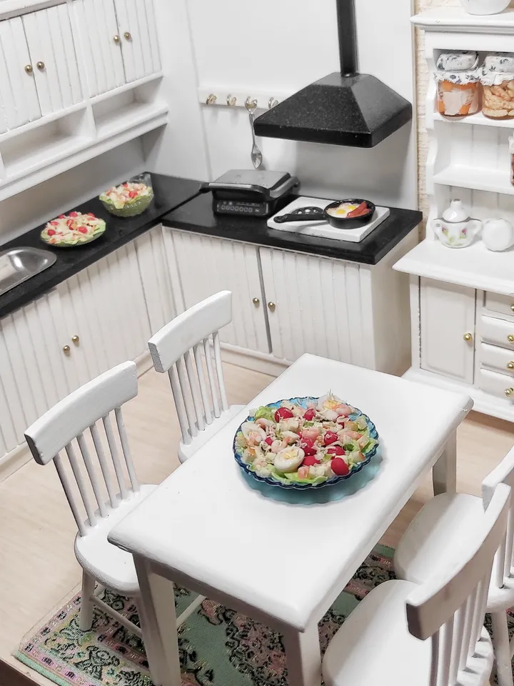 Realistic Caesar salad with shrimps - realistic salad - doll food - barbie food - food for dolls - miniature - mini food