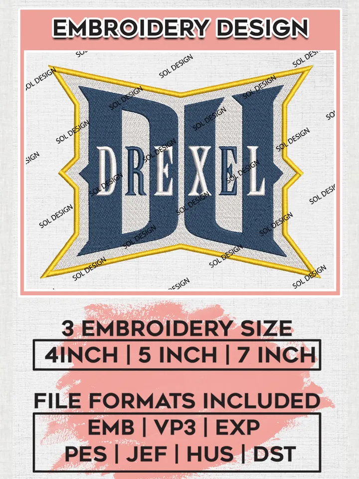NCAA Drexel Football Team Logo Embroidery Design Files, NCAA Drexel Dragons Machine Embroidery, NCAA Teams, Game Day, 3 sizes, NCAA Machine embroidery designs, Digital Download