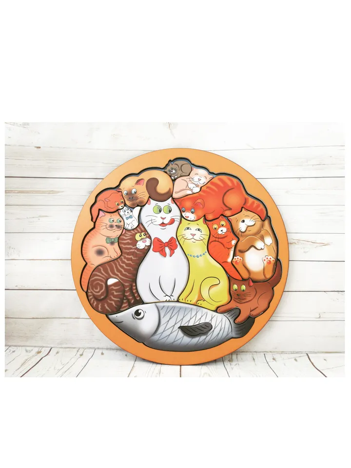 Wooden Puzzle - Cats, Toddler Toys Age 3 4 5 6 year, Wood Montessori animals