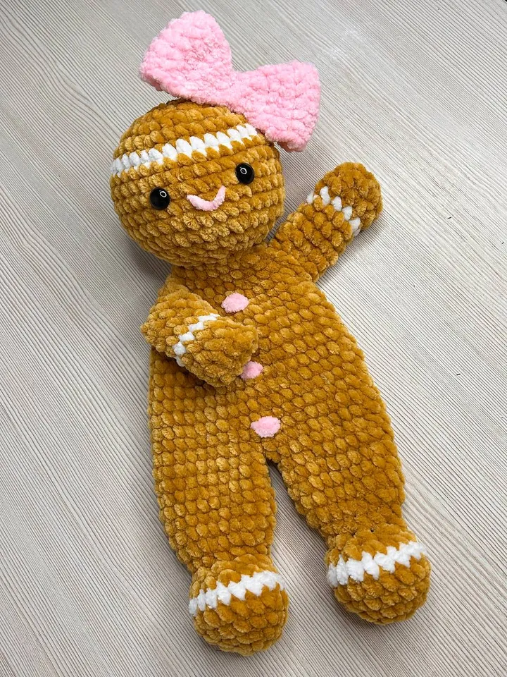 Crochet gingerbread girl snuggler pattern Amigurumi Christmas lovey pdf tutorial Crochet cuddle Xmas toy for kids pattern