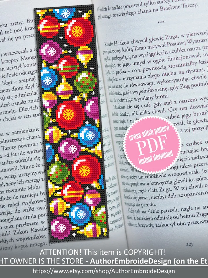 Holiday bookmark cross stitch pattern download PDF Christmas ball cross stitch Christmas handmade bookmark, Embroidery bookmark pattern #B93