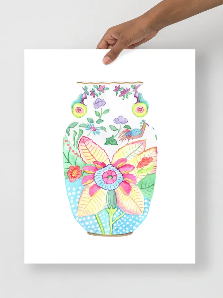 Chinoiserie Vase Art Watercolor Painting Chinoiserie Chic Asian Art Print Ginger Jar Art Vintage Chinoiserie Wall Art Print Floral Decor Art