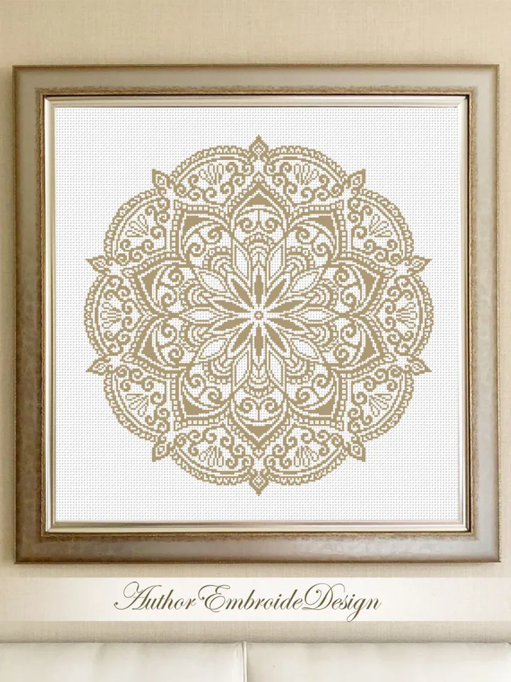 Floral mandala cross stitch pattern download PDF Monochrome cross stitch chart, Simple mandala pattern digital PDF, Mandala ornament #M265