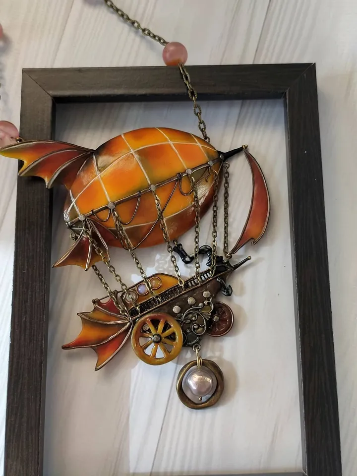 Air balloon jewelry, Fairy Necklace , Fantasy Necklace, Bib Necklace , Ship Necklace, Ship Ornament, Hot Air Balloon
