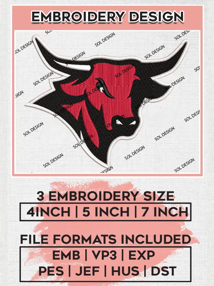 Omaha Mavericks Team Head Mascot Logo Embroidery Design Files, NCAA Omaha Mavericks Machine Embroidery, NCAA Teams, Game Day, 3 sizes, NCAA Machine embroidery designs, Digital Download
