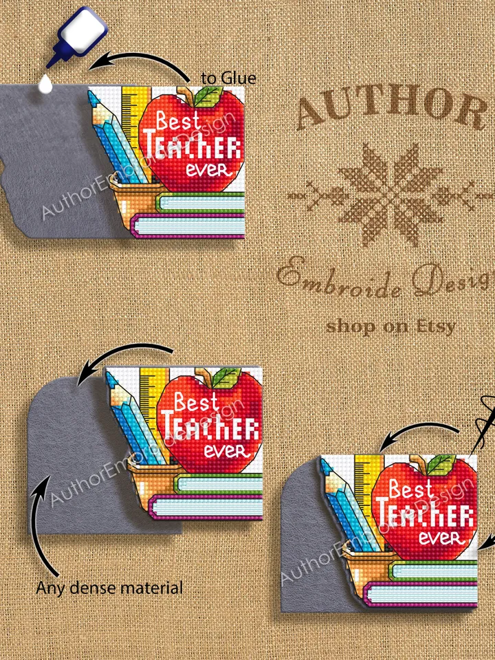Corner bookmark cross stitch pattern download PDF Best teacher ever, Teacher bookmark digital pattern PDF, Teachers day gift, School #B346