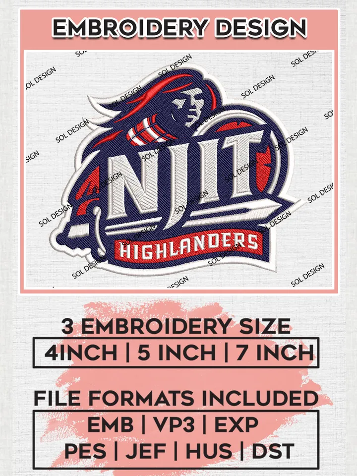 NJIT Highlanders Logo Machine Embroidery Design, NCAA NJIT Highlanders Embroidery Design Design files, NCAA Embroidery Designs, NCAA Machine Embroidery Designs, Digital Download