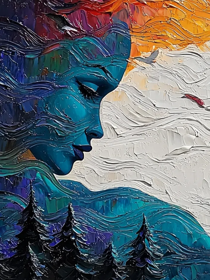 Impasto Woman Portrait, Nature Art, Textured Painting, 3D Canvas Art, Modern Wall Decor, Figurative Art, Forest Scene Art, Living room Decor