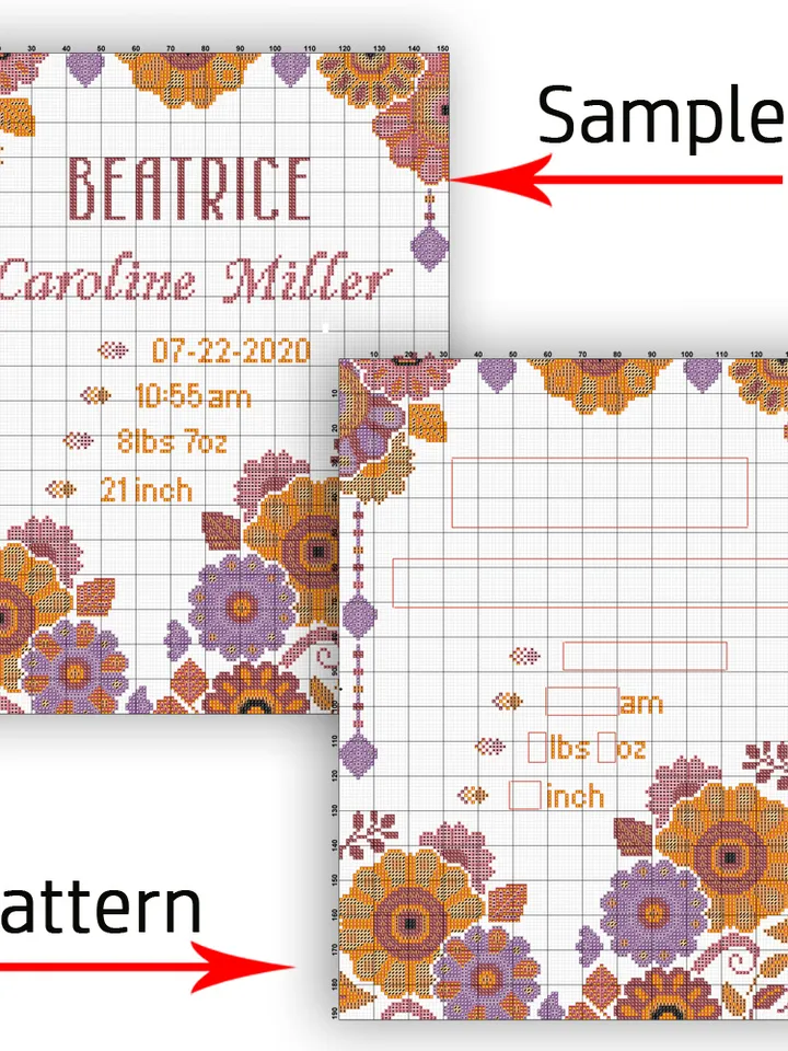 Anniversary cross stitch. Baby Birthday cross stitch pattern. Border cross stitch.