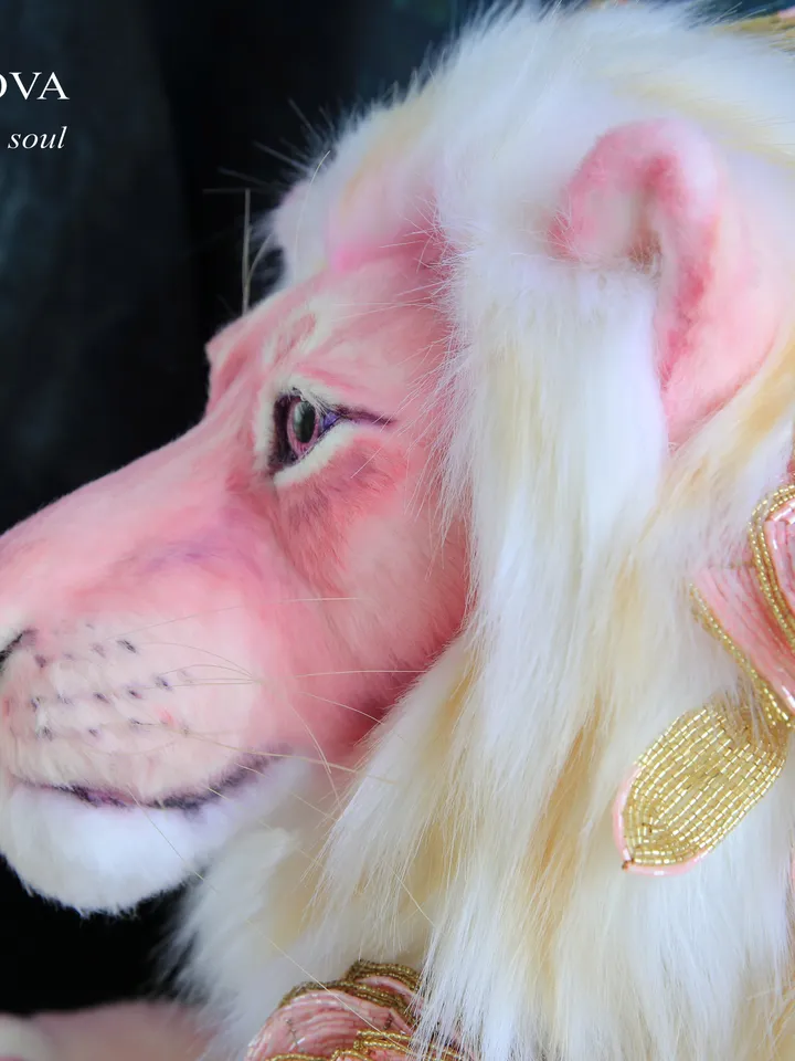 Lion Marshmallow realistic plush animals. Ooak toy. Pink Lion stuffed toy
