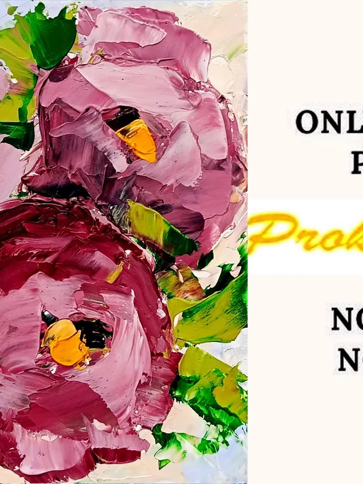 Peony Painting Cornflower Original Art Impasto Oil Painting 4x4 Impasto Peony Wall Art Floral Meadow Painting Field