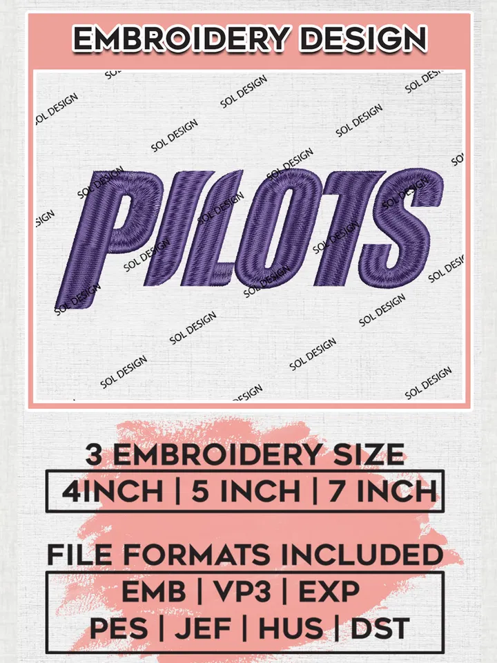 NCAA Pilots Football Team Word Logo Embroidery Design Files, NCAA Portland Pilots Machine Embroidery, NCAA Teams, Game Day, 3 sizes, NCAA Machine embroidery designs, Digital Download