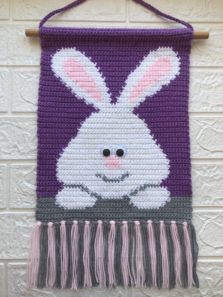 Crochet Bunny Wall Hanging Decor Pattern PDF
