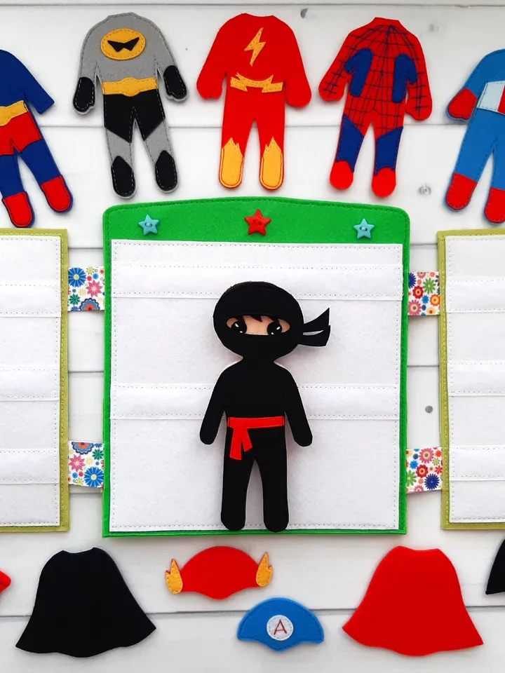 Superhero felt doll pattern with wardrobe, Boy Felt Doll with sets of clothes pattern, Felt Pattern pdf for boys 2,3,4,5 year old