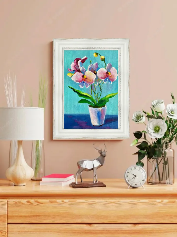 Orchid painting, original flower oil painting, pink floral art