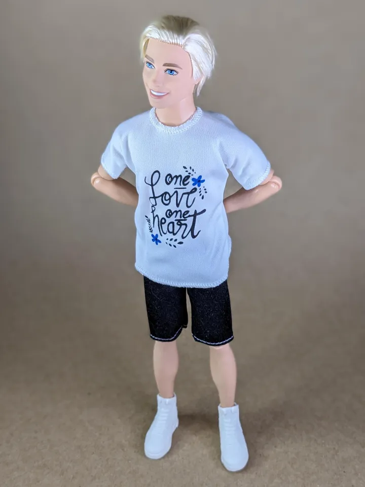 White printed T-shirt for 12-inch fashion male dolls