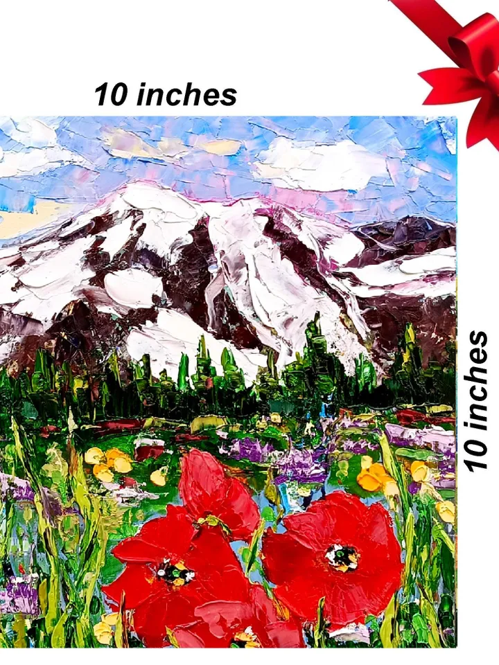 Mount Rainier Painting Washington Landscape Original Art Mountains Impasto Wall Decor for Home Travel Gifts by ArtProkopaloSv