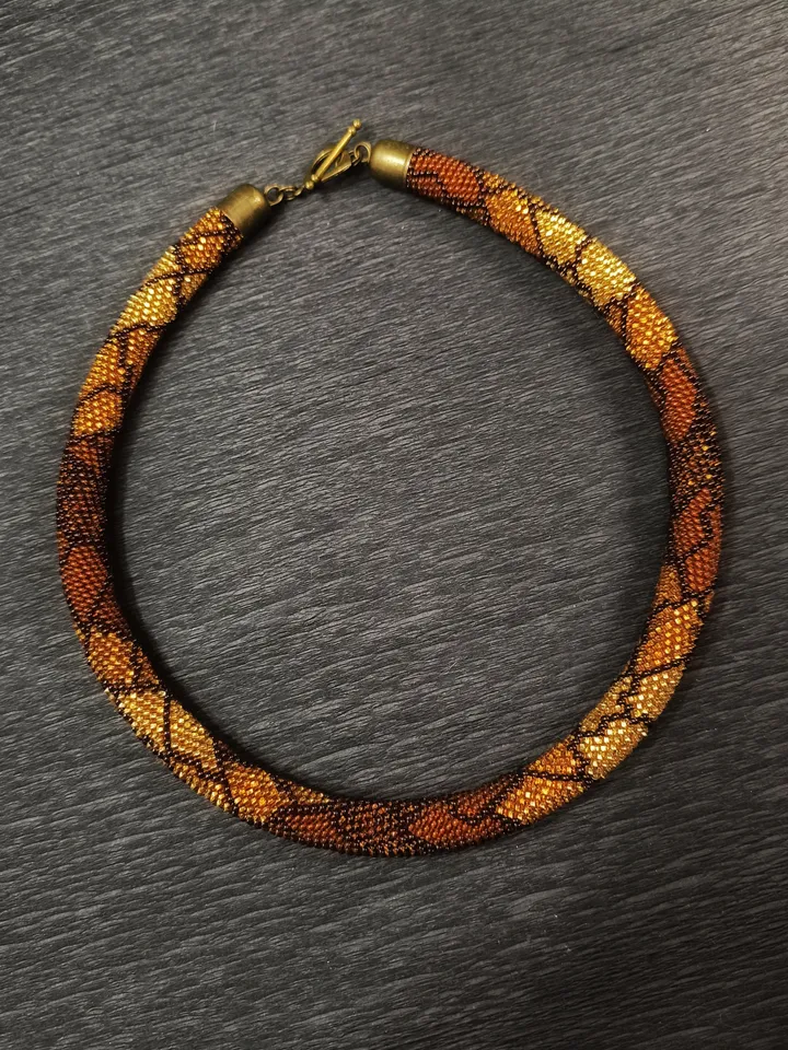Golden Brown Beaded Bib Statement Necklace, Elegant Handmade Choker for Woman, Festive Original jewelry