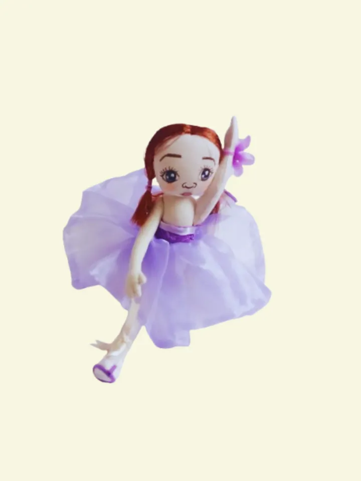 Handmade Textile Ballerina Doll – Purple Chiffon Dress, Moveable Arms & Legs-10.2 in