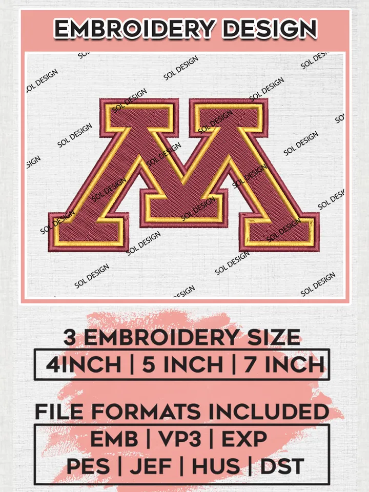 Minnesota Golden Gophers Logo Machine Embroidery Design, NCAA Minnesota Golden Gophers Embroidery Design Design files, NCAA Embroidery Designs, NCAA Machine Embroidery Designs, Digital Download