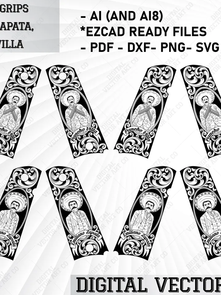 Zapata and Pancho Villa Custom Grips Vector Design