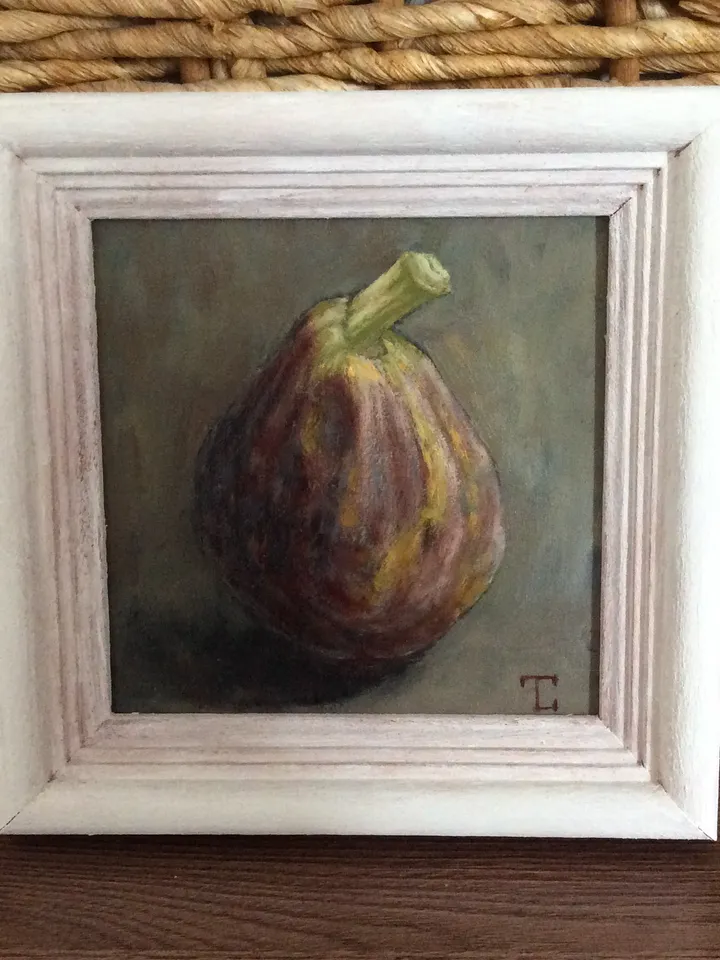 "Fig" oil small painting fruit stilllife original wall art picture artwork, 10x10cm (4x4inch).