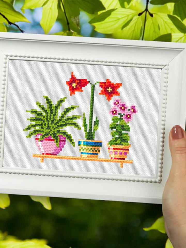 Potted house plants cross stitch pattern download PDF Floral cross stitch chart, Easy small cross stitch sampler, Plant lover gift #P9