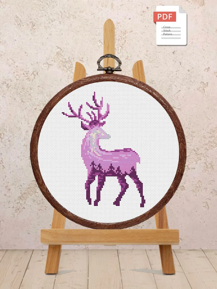 Deer Cross Stitch Pattern, Animal Cross Stitch, Embroidery Deer, Watercolor Deer Silhouette Cross Stitch, Modern Cross Stitch #anm023