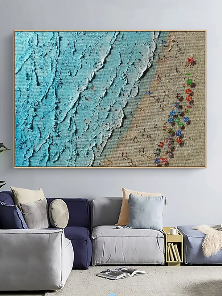 Original Beach Painting, Aerial Beach Art, Ocean Art, Textured Seascape, Coastal Wall Art, Summer Vibes Decor, Beach House Decor,Impasto Art