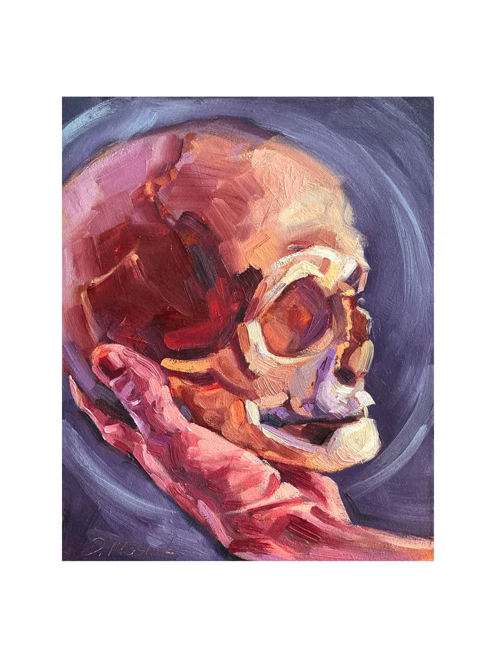 Human Skull Painting Original Skeleton Artwork Oil On Panel 8x10 Inch Anatomy Art