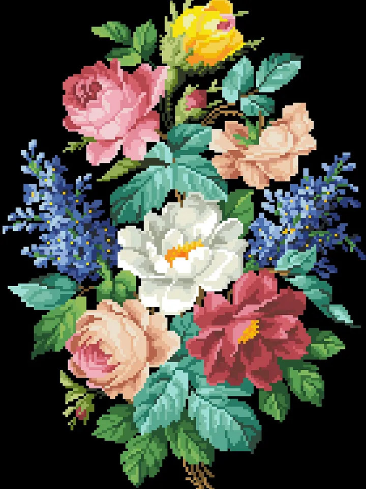 Antique Cross Stitch Pattern Forget - me - nots Camellias Roses Digital Download PDF