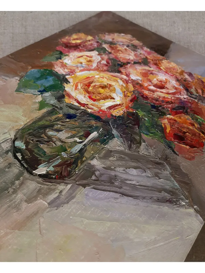 Yellow Roses Painting 11x9" Original Flowers Art Oil Hand Painted Artwork Signed by artist Marina Chuchko Impressionist