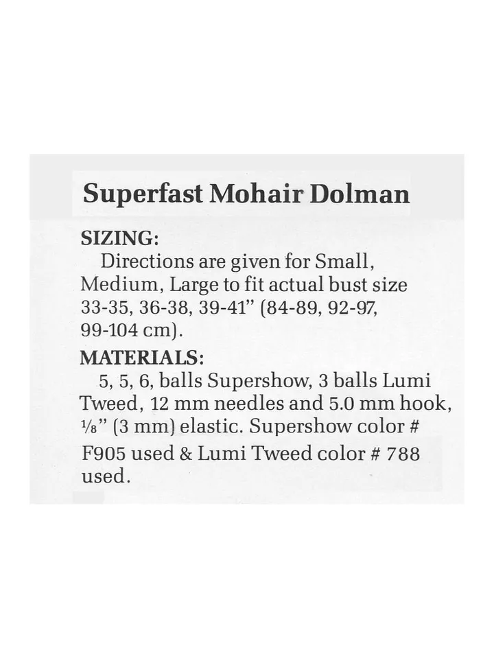 SET Vintage Knitting Pattern 252 Bat Wing & Mohair Dolman Pullover Women