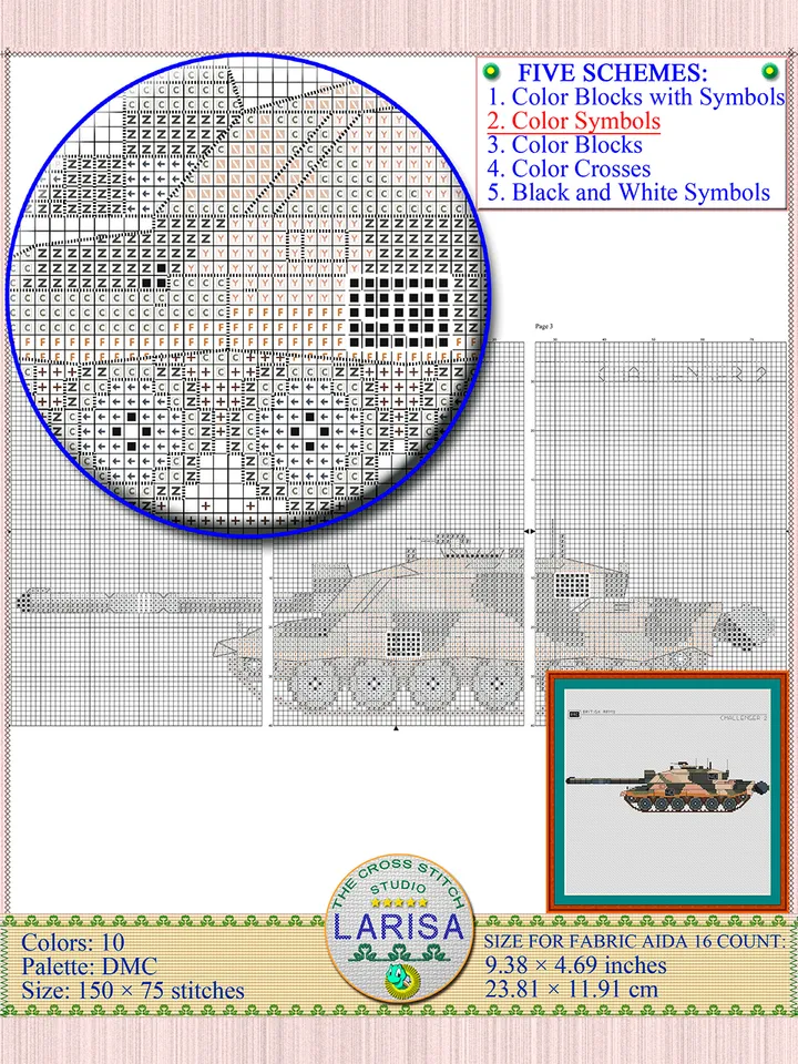 Challenger 2 Cross Stitch Pattern | Main Battle Tank Challenger 2 | British Tank Challenger 2 Chart