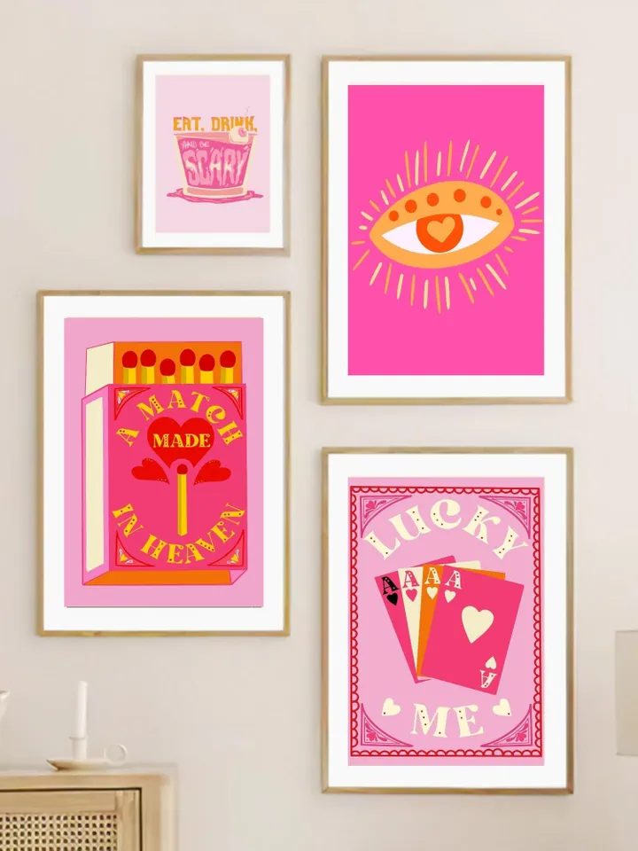 Printable wall art Strawberry, Pink evil eye poster, Lemon artwork digital, Aperol spritz print, Match box art poster, Play card poster