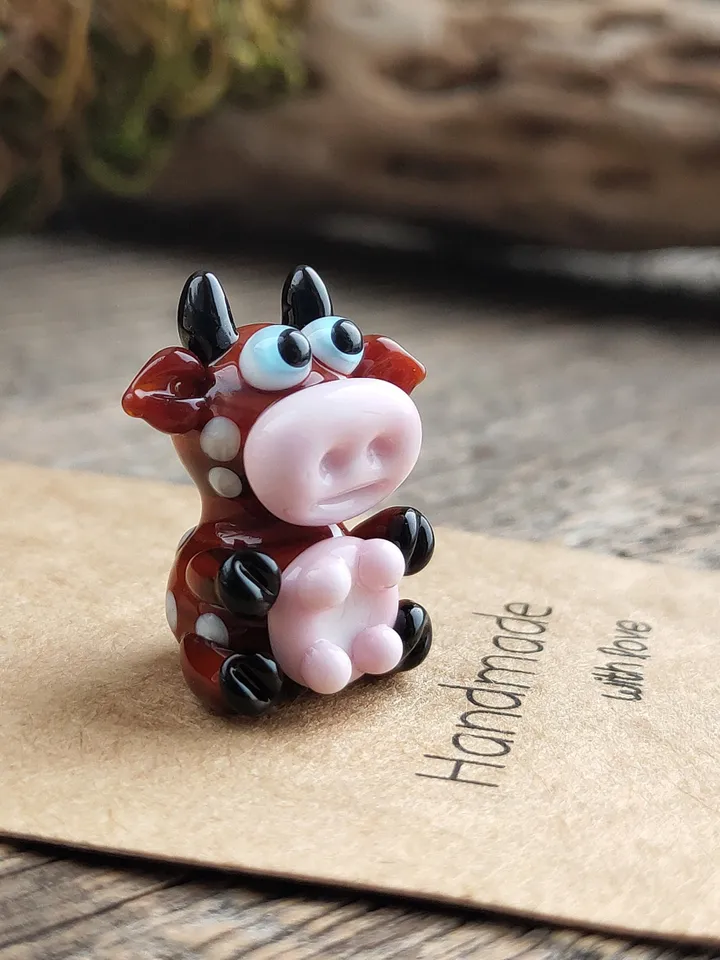 GLASS FIGURINES Cow figurine Glass cow Miniature cow tiny cow Tiny glass animals Farm animals Terrarium figurines Dollhouse miniature Blown