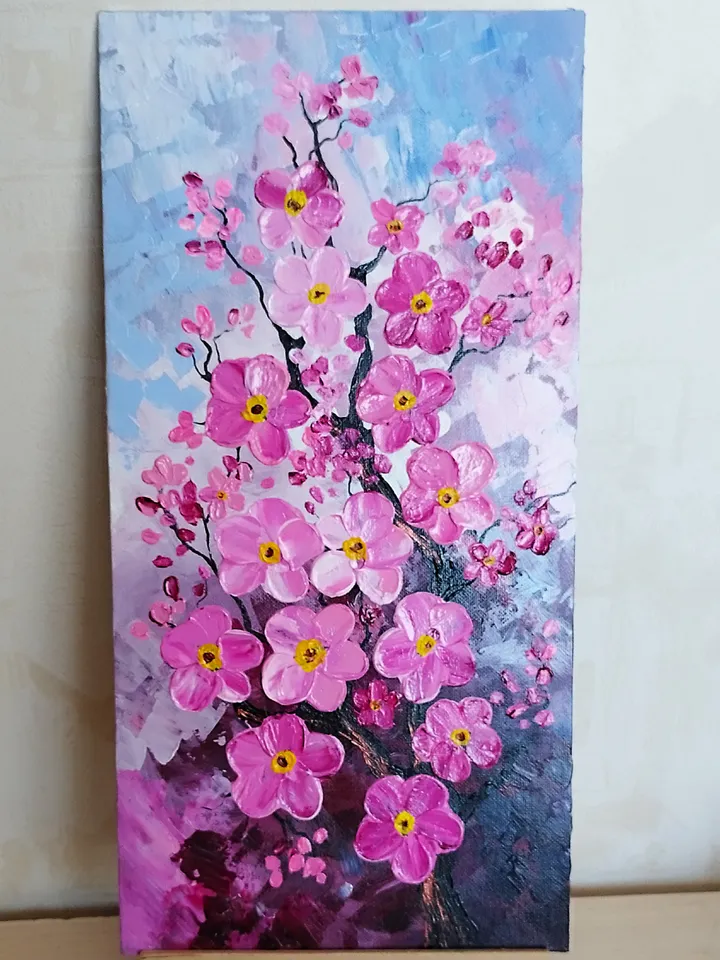 Cherry blossom acrylic painting impasto artwork