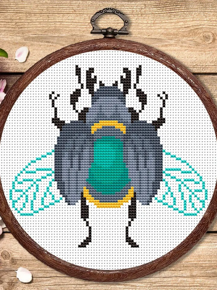 The Beetle Cross Stitch Pattern, Summer Cross Stitch, Embroidery Beetle, Insect Cross Stitch Pattern, Modern Cross Stitch Pattern #anm009