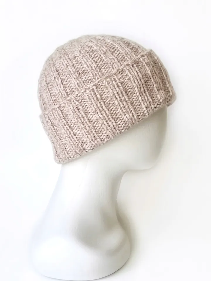 Hand-Knitted Warm Winter Cap, Handcrafted Italian Cashmere Men's Beanie: Seamless Luxury Knit with Cuff, Handmade Design. FREE SHIPPING!