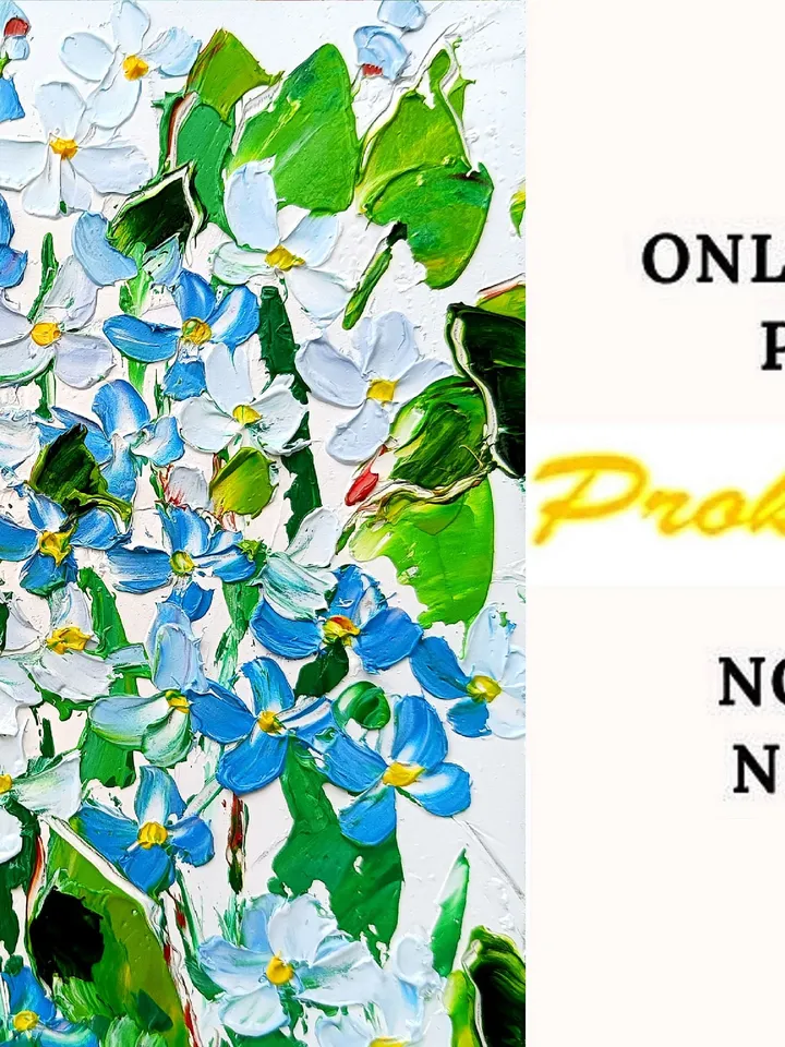 Blue Flowers Oil Painting Spring Forget-me-nots Original Art Botanical Impasto Art Home Neutral Decor Mother's Day Gift by ArtProkopaloSv
