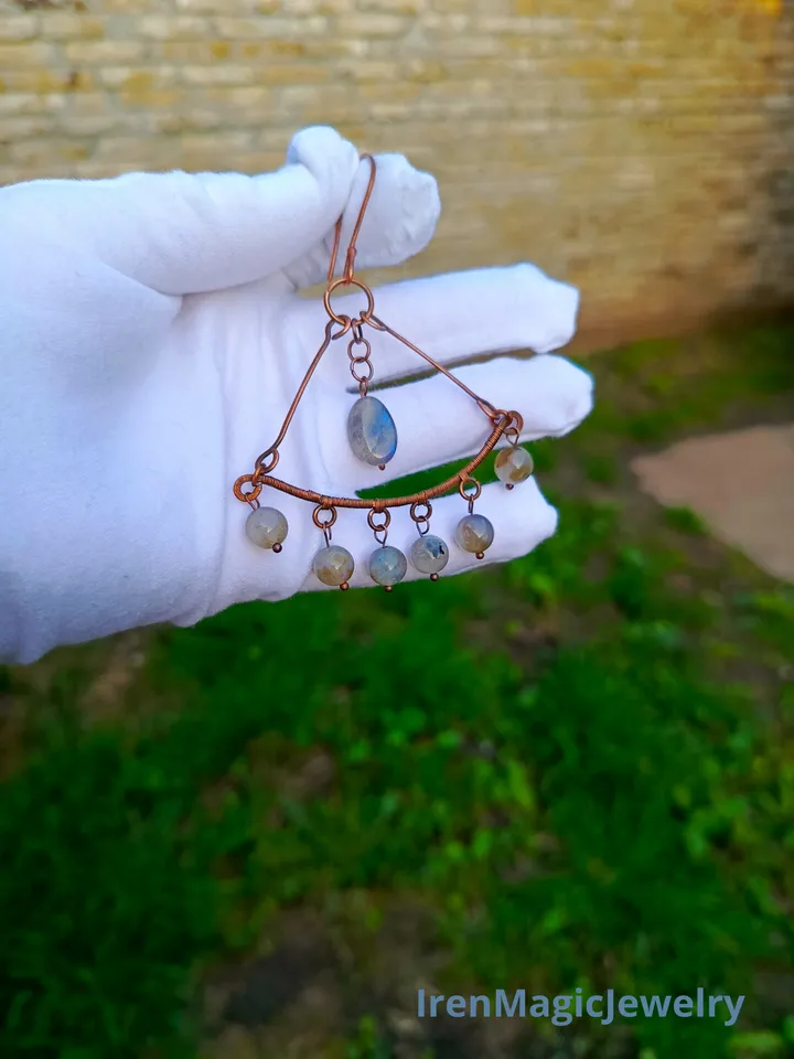 Boho Copper Earrings with Labradorite Beads