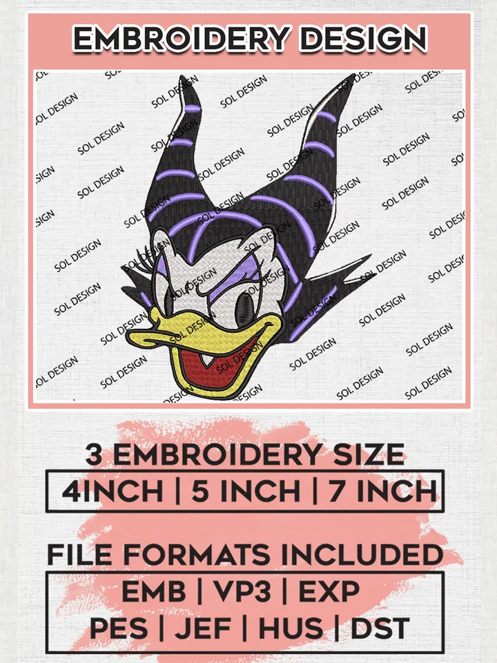 Spooky Daisy Duck x Maleficent Head Embroidery designs, Disney Movie Machine embroidery designs, Happy Halloween embroidery files, Trick Or Treat Machine Embroidery Digitized Pes Files, Digital Download